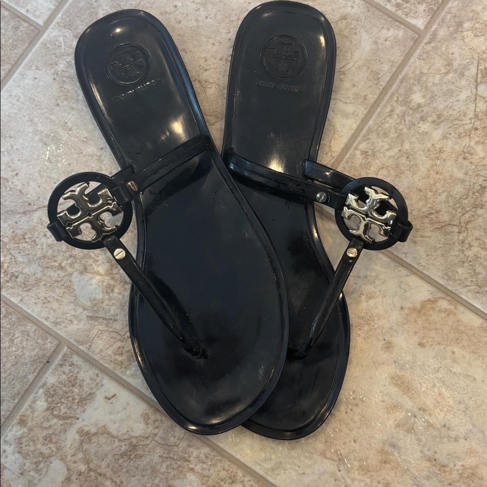Black Tory Burch Logo Sandals